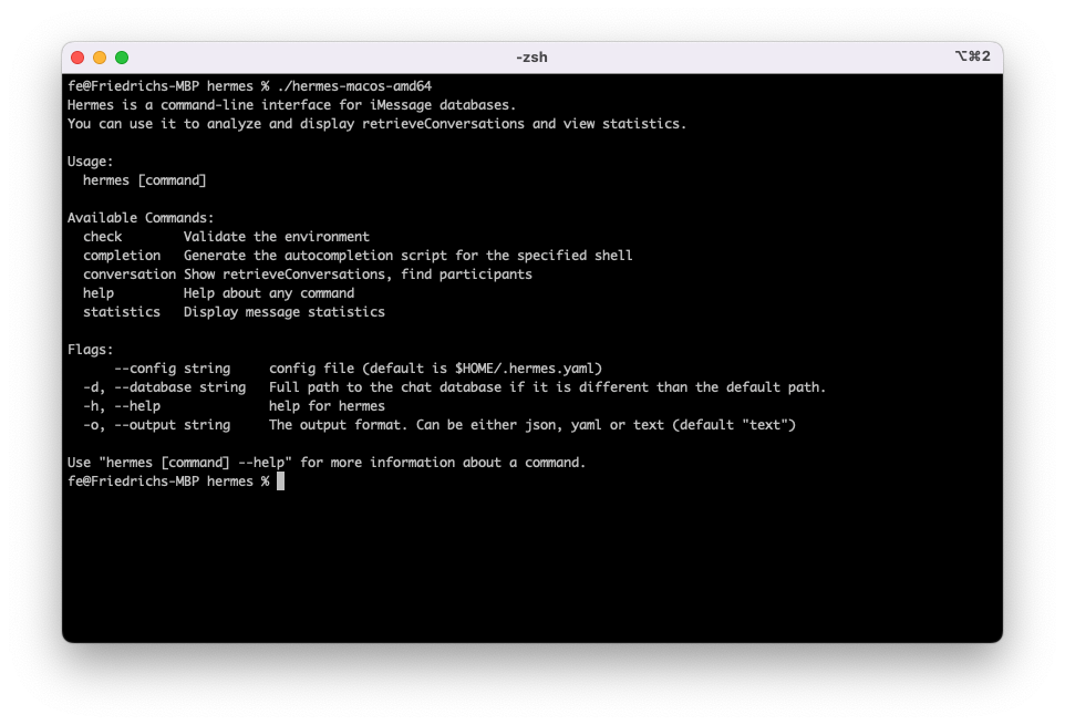 Screenshot of the hermes CLI