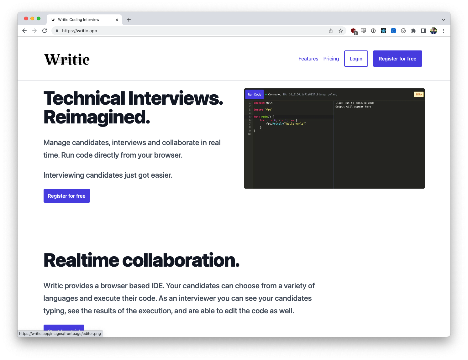 Writic landing page screenshot